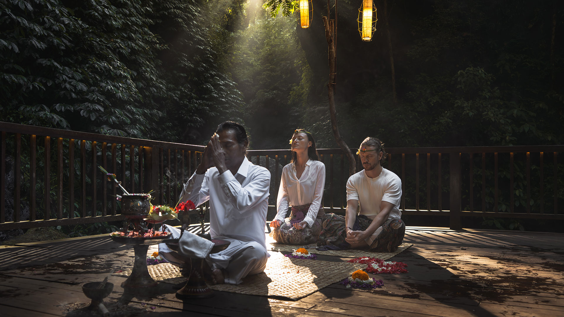 Balinese blessing and purification ceremony beside the Ayung River