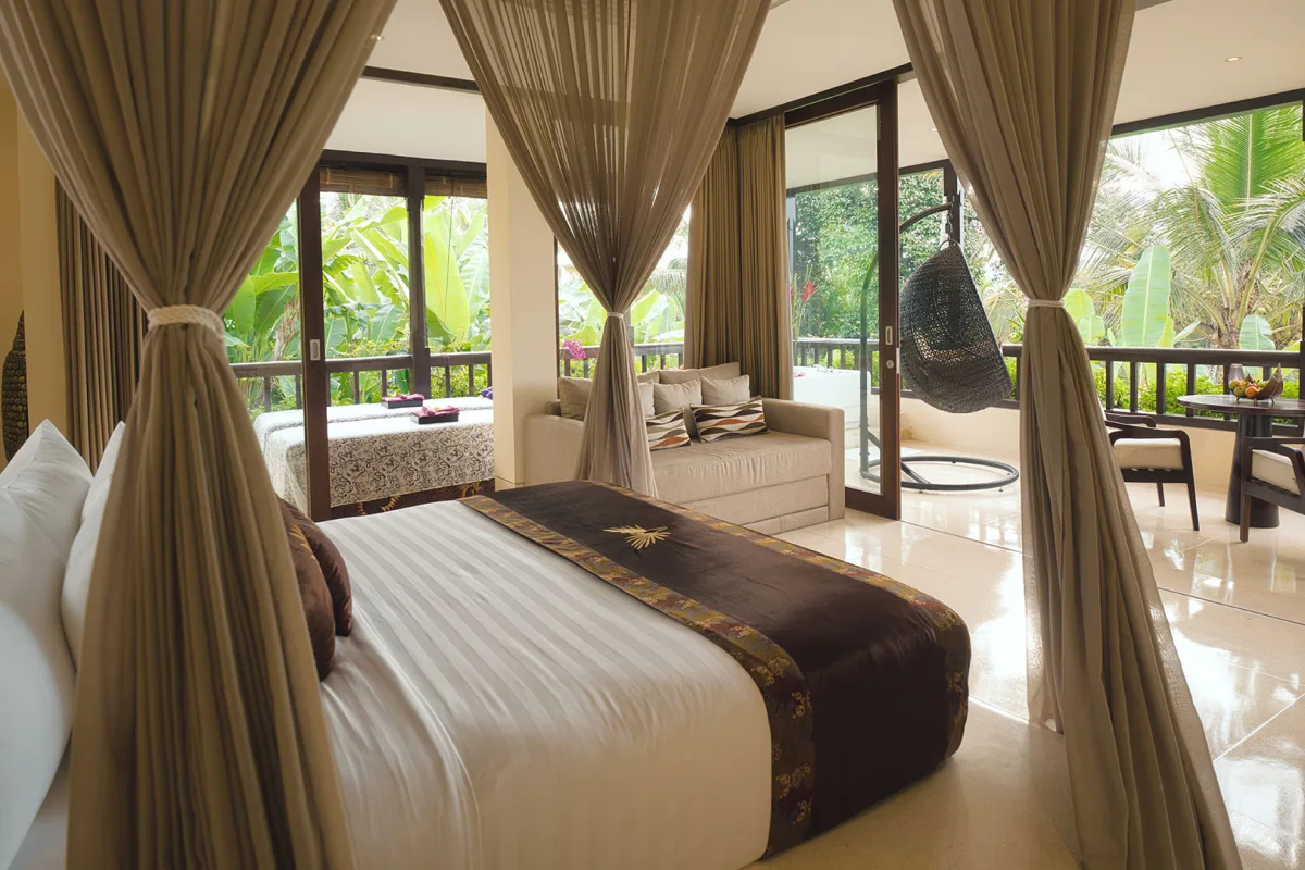 Panoramic Corner Jacuzzi Royal Suite with private balcony jacuzzi and jungle views in Ubud, Bali