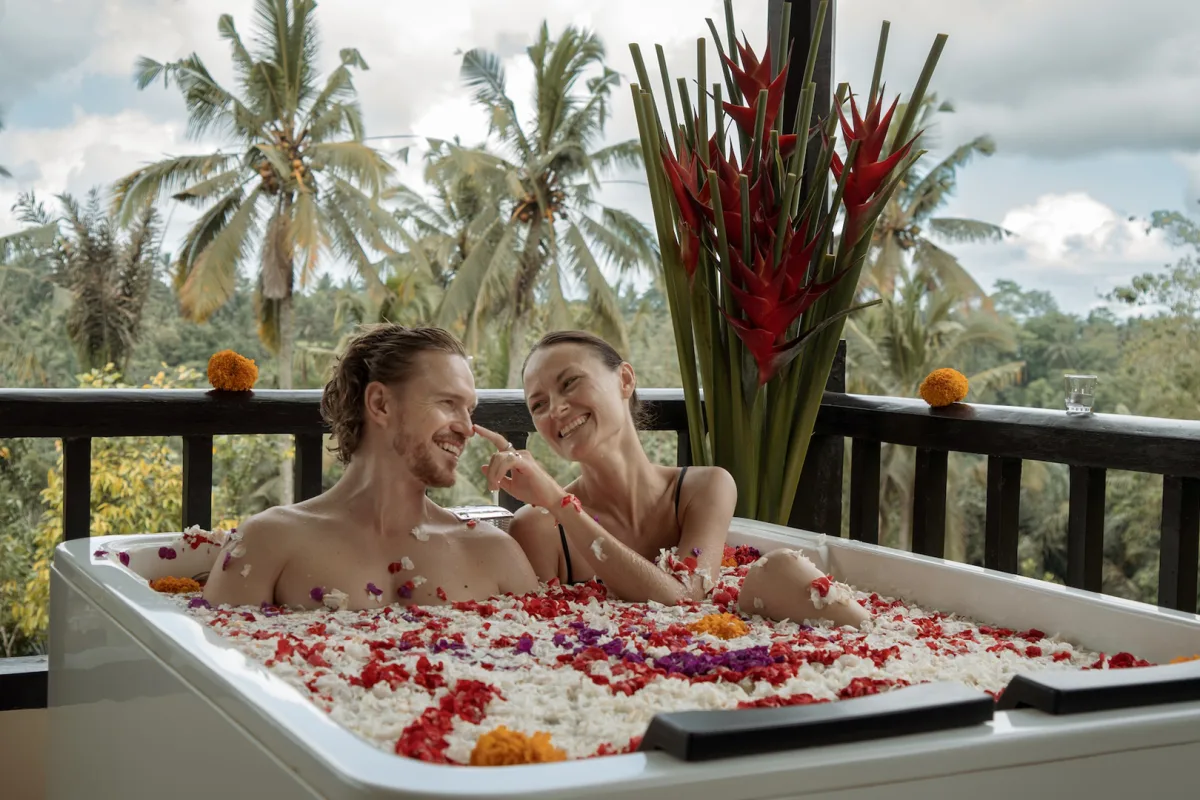 Panoramic Corner Jacuzzi Royal Suite with private balcony jacuzzi and jungle views in Ubud, Bali