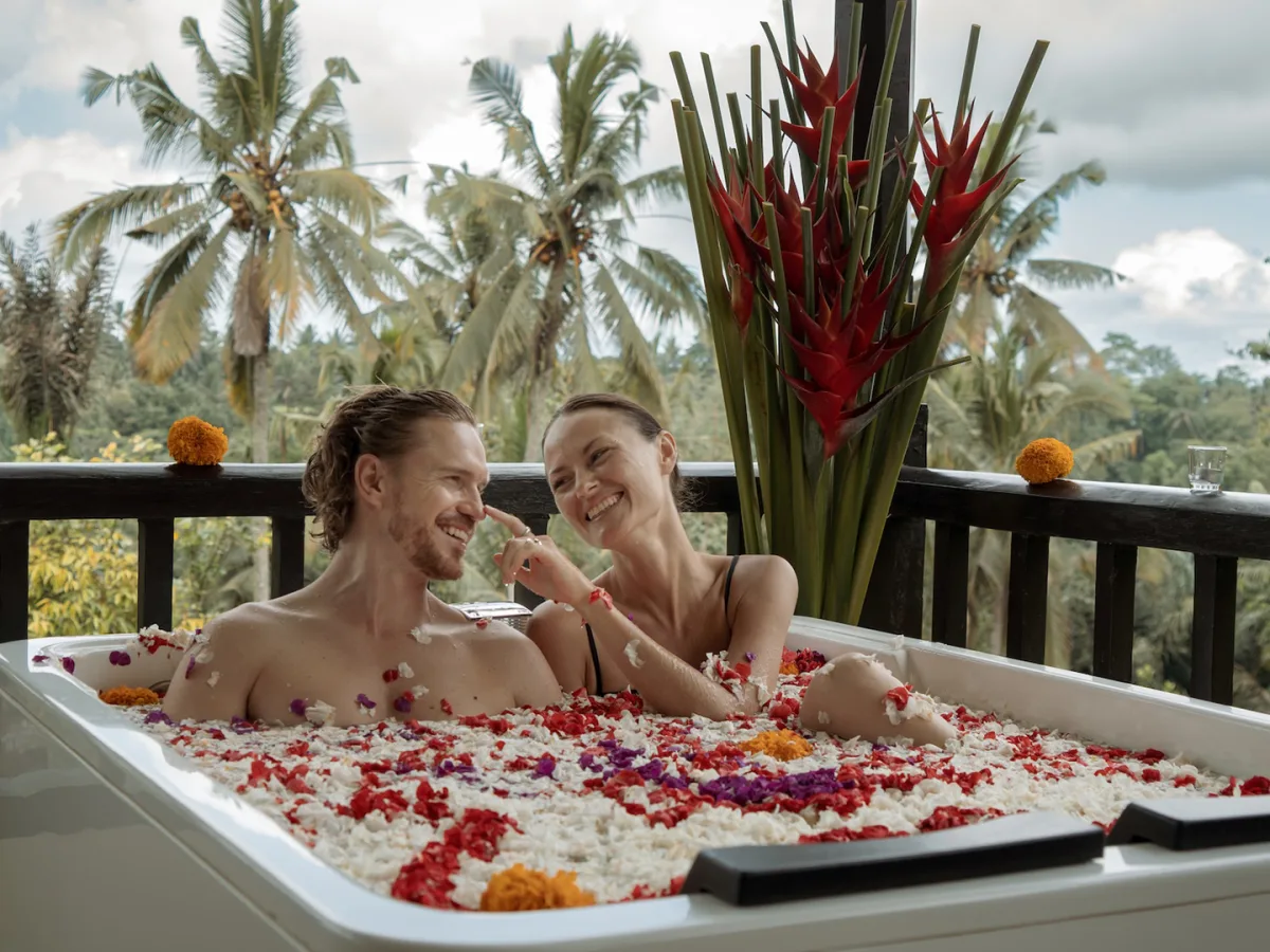 Panoramic Corner Jacuzzi Royal Suite with private balcony jacuzzi and jungle views in Ubud, Bali