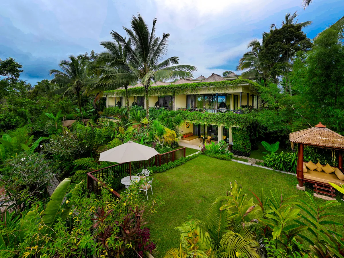 Presidential Royal Suite surrounded by lush tropical gardens at Nandini Jungle by Hanging Gardens in Ubud, Bali