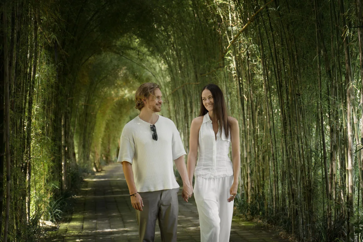 Couple enjoying a romantic experience surrounded by tropical jungle at Nandini Jungle in Ubud, Bali