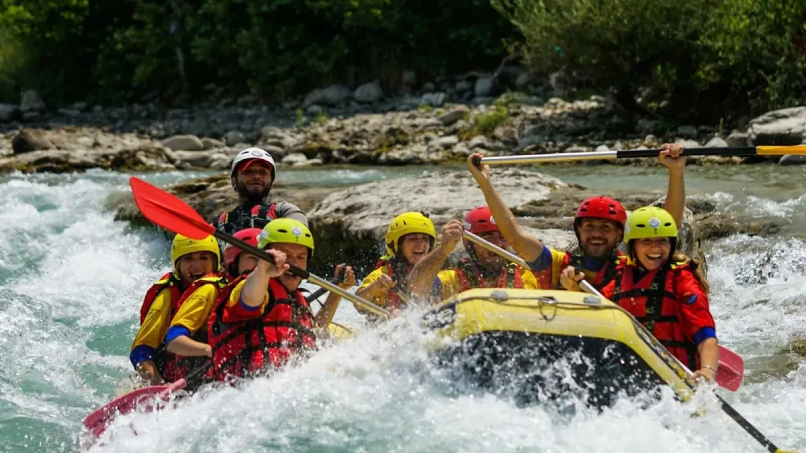 Guests enjoying Ayung River rafting adventure near Nandini Jungle by Hanging Gardens in Ubud Bali