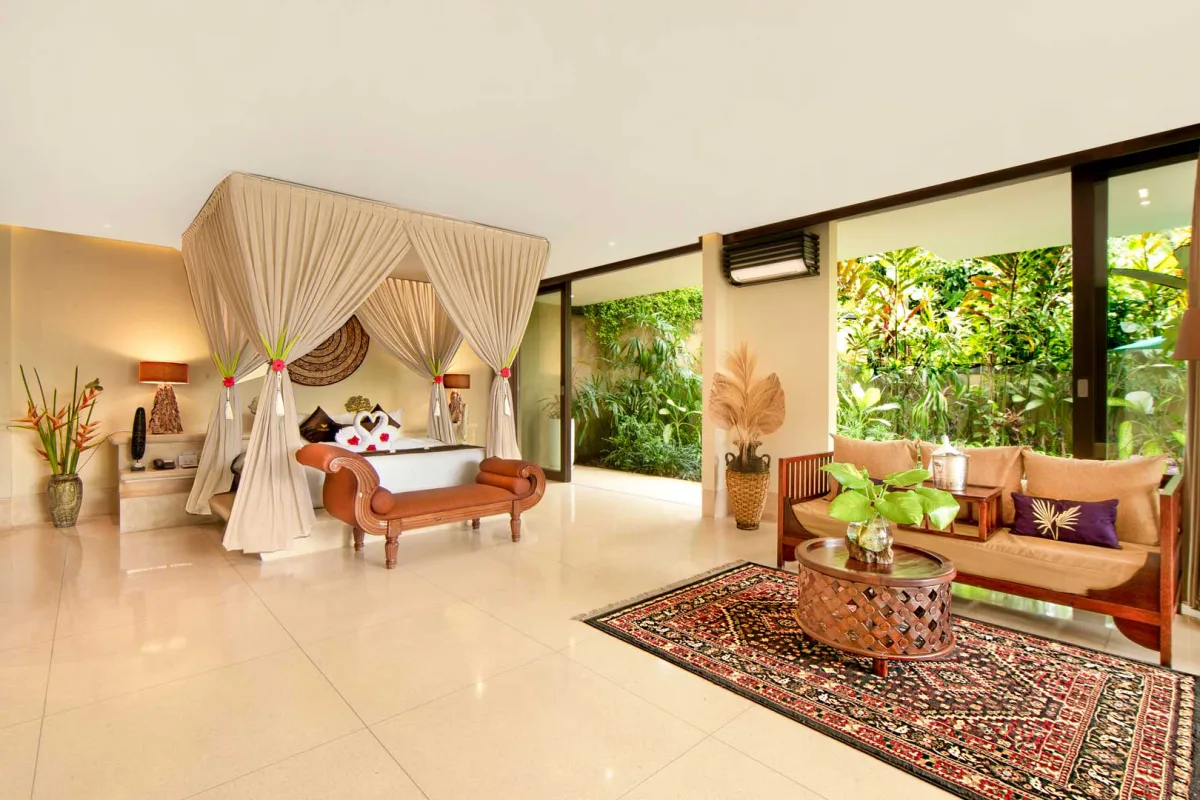 Spacious Presidential Suite bedroom and living area at Nandini Jungle by Hanging Gardens