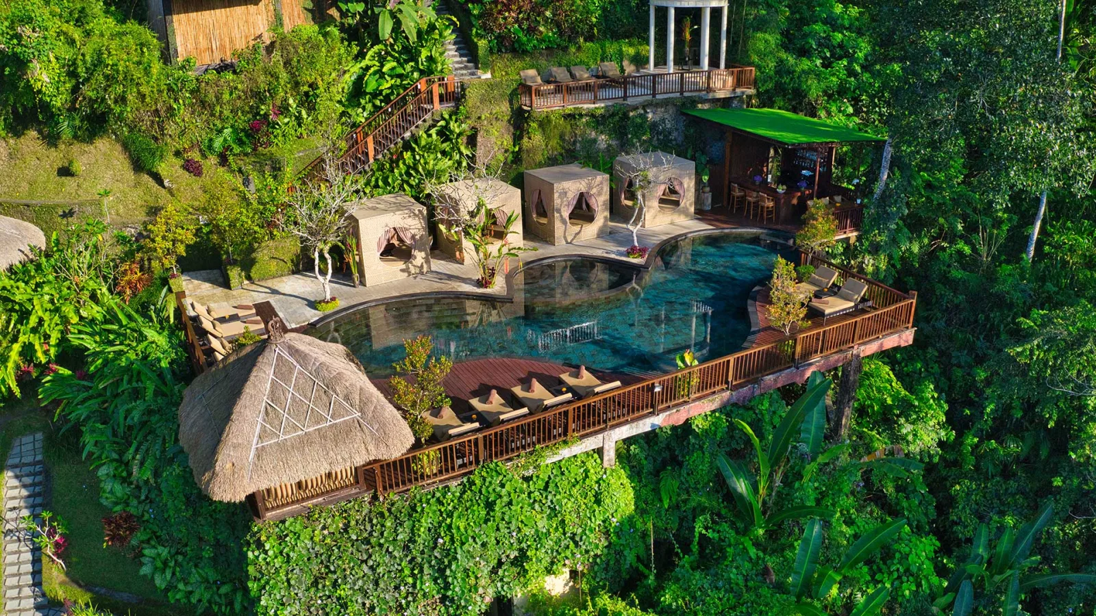 Luxury Bali jungle resort in Ubud with rainforest views, infinity pool, and tropical valley setting at Nandini Jungle by Hanging Gardens