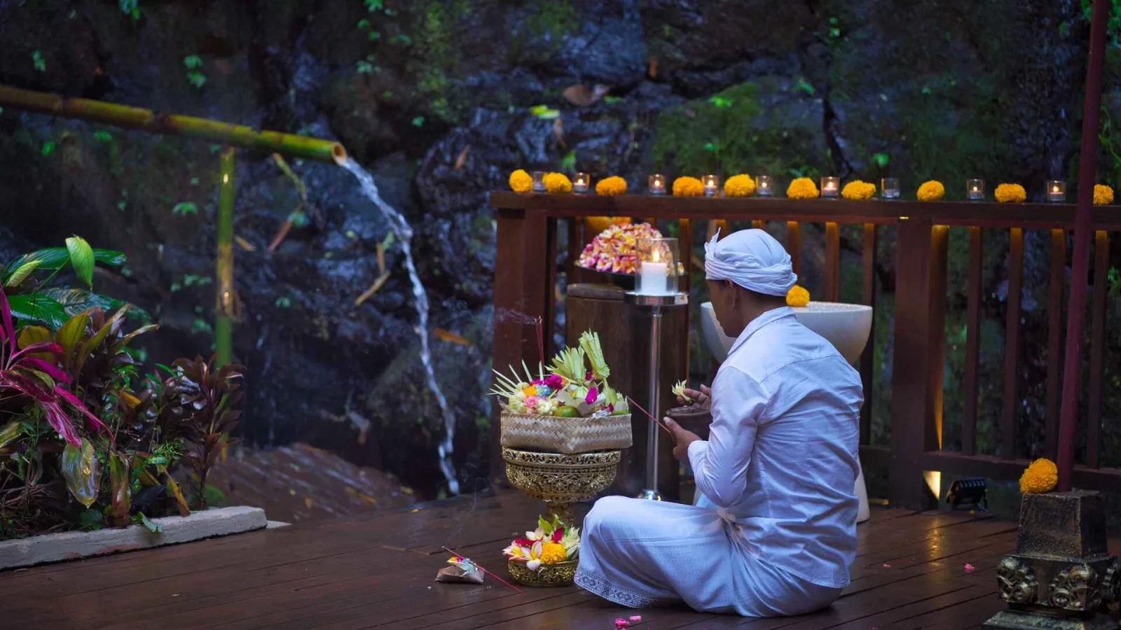 Balinese spiritual wellness ritual at Nandini Jungle by Hanging Gardens in the Ubud jungle